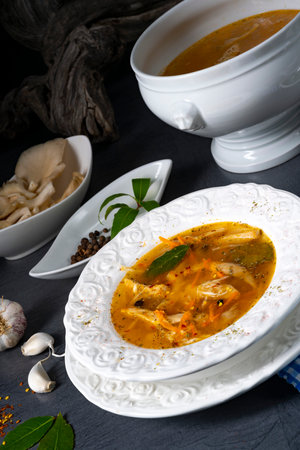 Spicy oyster soup with chickenの写真素材