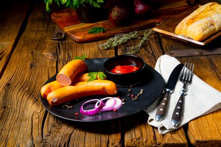Delicious warm ham bockwurstの写真素材