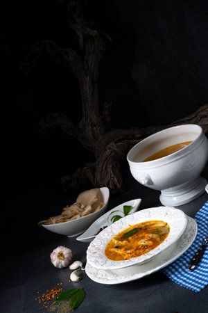 Spicy oyster soup with chickenの写真素材