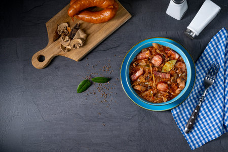 Polish bigos with sausage and mushrooms.の写真素材