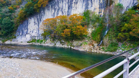 Ikura Cave and Ikura Waterfall in Autumn Leaves Season