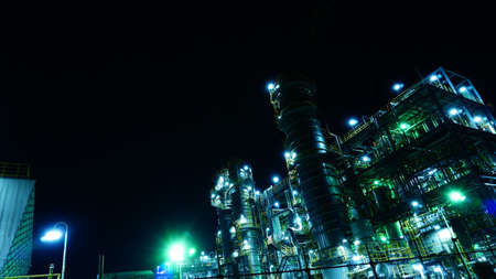 Night view of a factory in Otake City, Hiroshima Prefectureの写真素材