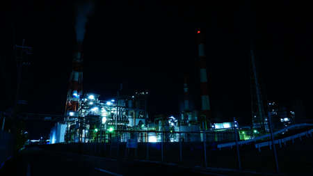 Night view of a factory in Otake City, Hiroshima Prefectureの写真素材