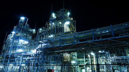 Night view of a factory in Otake City, Hiroshima Prefectureの写真素材