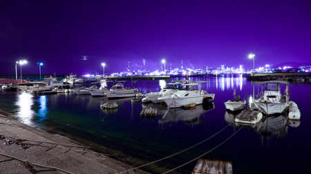 Night view of a harborの写真素材