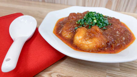 Shrimp with lots of chili sauceの写真素材