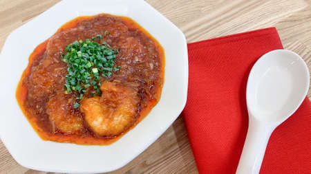Shrimp with lots of chili sauceの写真素材