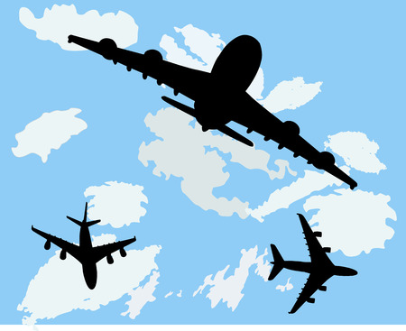 airplanes in the sky vector silhouetteのイラスト素材