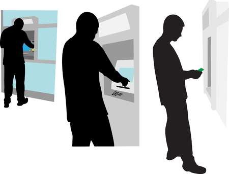 person at the ATM vector silhouetteのイラスト素材