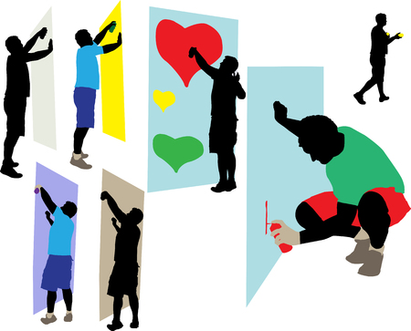 graffiti painters 2 vector silhouetteのイラスト素材