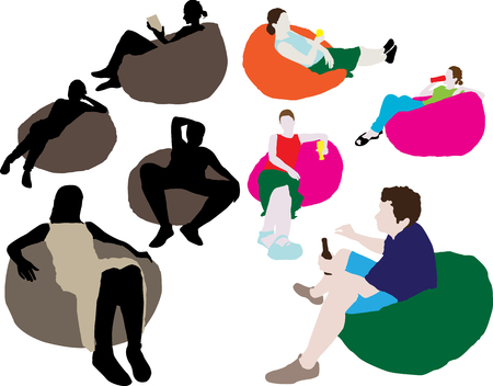 people sitting on a lazy bagのイラスト素材