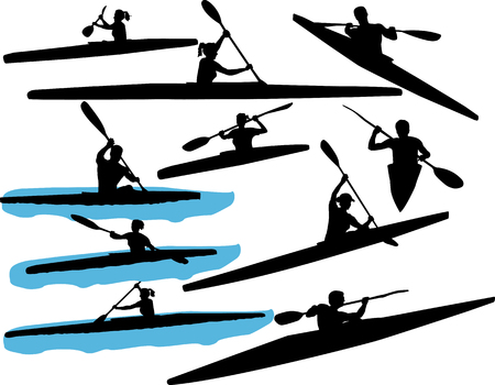 kayaking vector silhouetteのイラスト素材