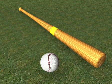3D illustration of baseball bat on a green grass background