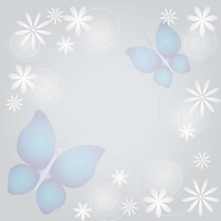 Abstract background with butterflies and flowers in pastelsのイラスト素材