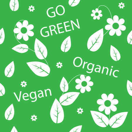 Go green seamless background with leaves and flowersのイラスト素材