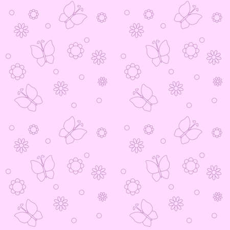 Cute pink background with flowers and butterflies vectorのイラスト素材