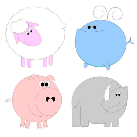 Set of funny animals - sheep, whale, pig, rhinoのイラスト素材