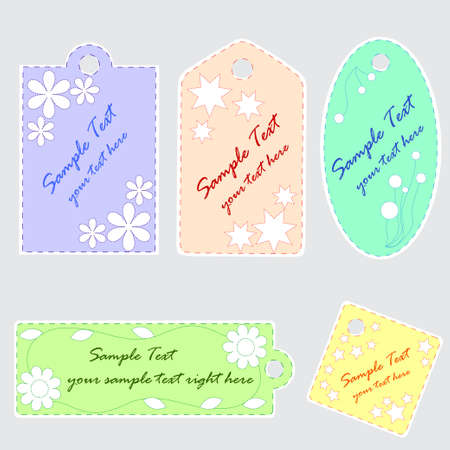 Set of 5 cute scrapbook tagsのイラスト素材