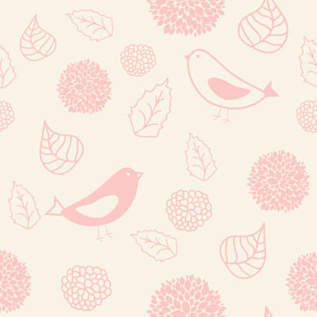 Floral seamless pattern in retro style with birdsのイラスト素材
