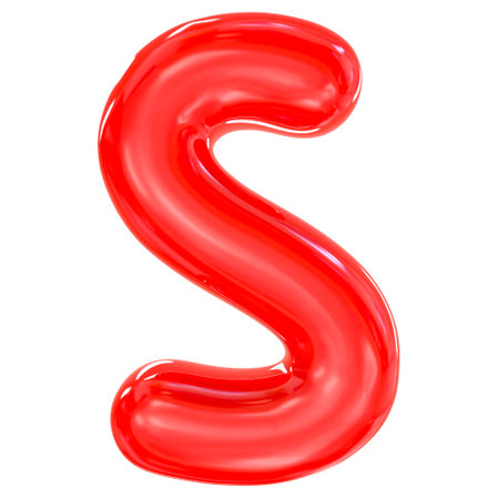 Glossy red jelly letter S, 3D rendering isolated on white backgroundの写真素材