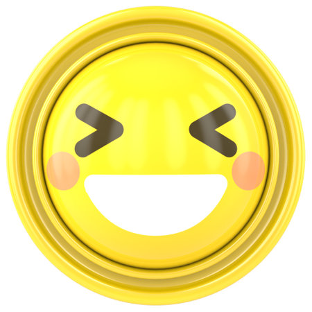 Emoticon smiley face in a button, 3d renderの写真素材