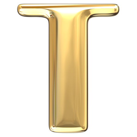 Gold letter T uppercase. Gold font. 3d renderの写真素材
