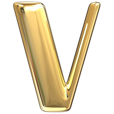 Gold letter V uppercase. Gold font. 3D renderの写真素材