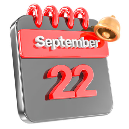 Number 22 September 3D Calendar Notification Bellの写真素材