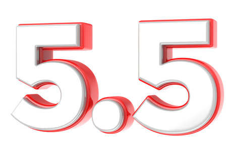 3d render of number 55 or 55 in red isolated on white backgroundの写真素材