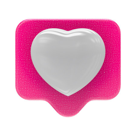 Heart icon isolated on white background. 3d rendering. Pink square button.
