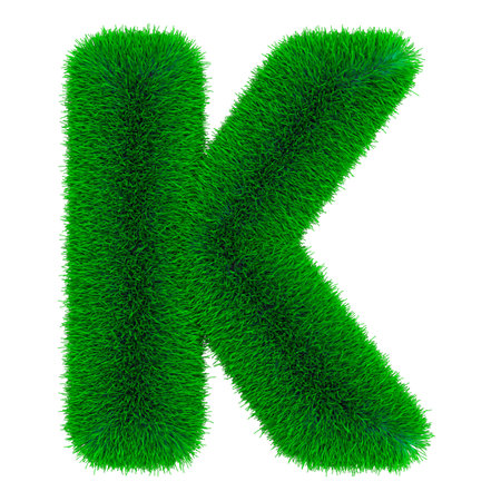 K letter of grass 3d isolated on whiteの写真素材