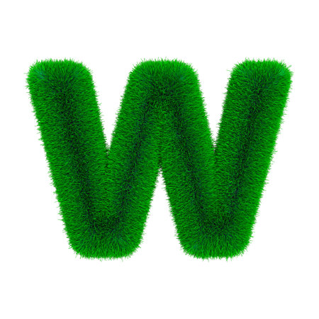W letter of grass 3d isolated on whiteの写真素材