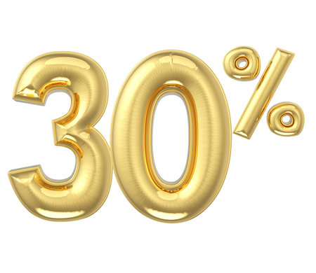 3d render of thirty percent discount from gold inflatable balloons.