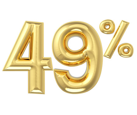 Gold number 49 (49) on white background. 3d render