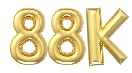 Number 880 made of gold inflatable balloon isolated on white background
