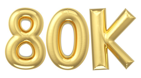 Number 8 hundred made of gold inflatable balloons isolated on white background