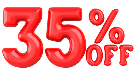 Red number 35 percent off. Discount 35 %. 3D illustration