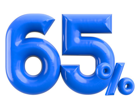Blue number 65 percent discount on a white background. 3d rendering