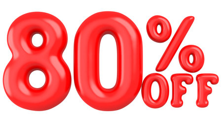 Discount 80 percent off. 3D illustration on white background.