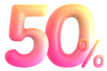 50 percent discount on white background, 3d render, discount conceptの写真素材