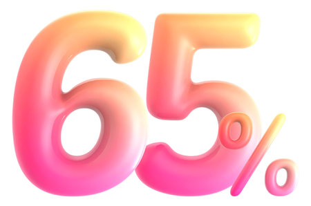 65 percent discount on white background, 3d render, discount concept