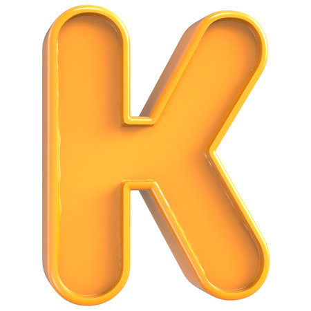 Yellow plastic alphabet letter K isolated on white background, 3D renderingの写真素材