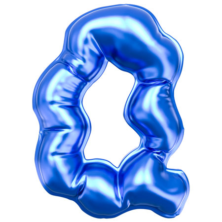 Blue foil balloon letter Q isolated on white background. 3d renderingの写真素材