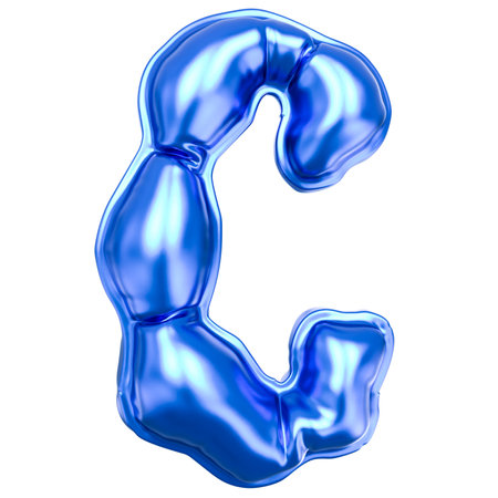 Blue metallic balloon letter C isolated on white background. 3d renderingの写真素材