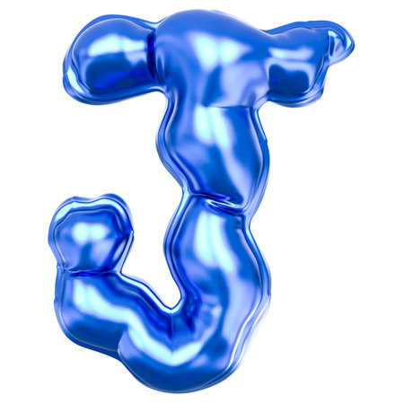 Blue liquid letter T in perspective isolated on white background, 3d renderingの写真素材
