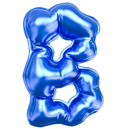 Blue liquid letter B in perspective isolated on white background. 3d renderingの写真素材