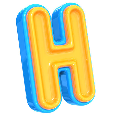 Blue and yellow jelly font Letter H 3D render illustration isolated on white backgroundの写真素材