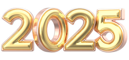 Happy New Year Number 2025 Gold 3D Render1