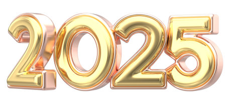 Happy New Year Number 2025 Gold 3D Render3