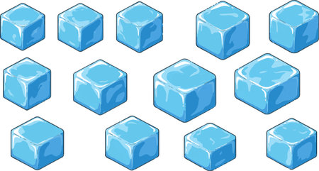 Illustration of a blue ice cube set on a white background.のイラスト素材